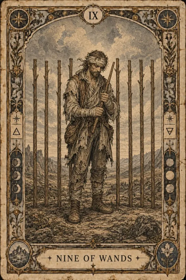 Deviatka palíc (Nine of Wands)